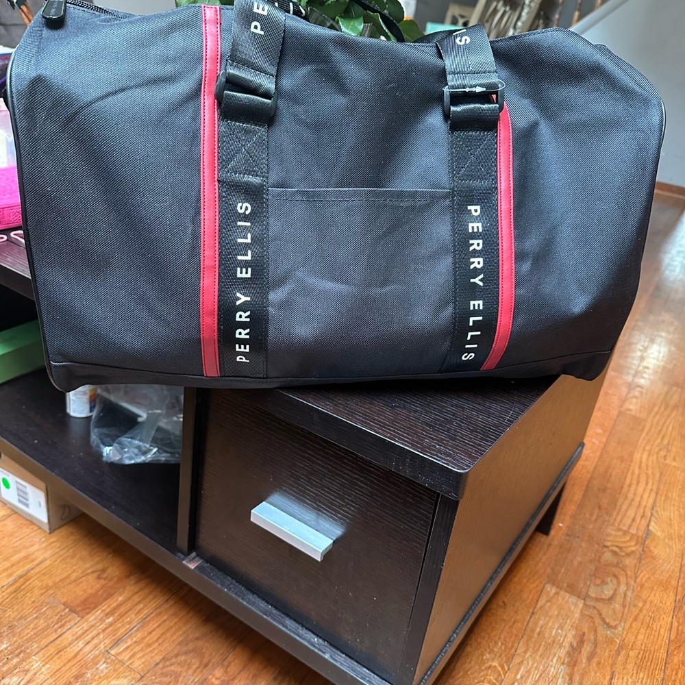 Perry Ellis Black Duffel with Red Accent Straps